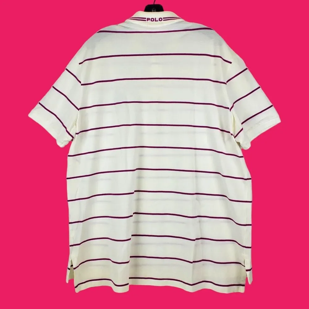 POLO Ralph Lauren Polo Shirt Mens XXL White Pink Striped Casual Outdoor Preppy